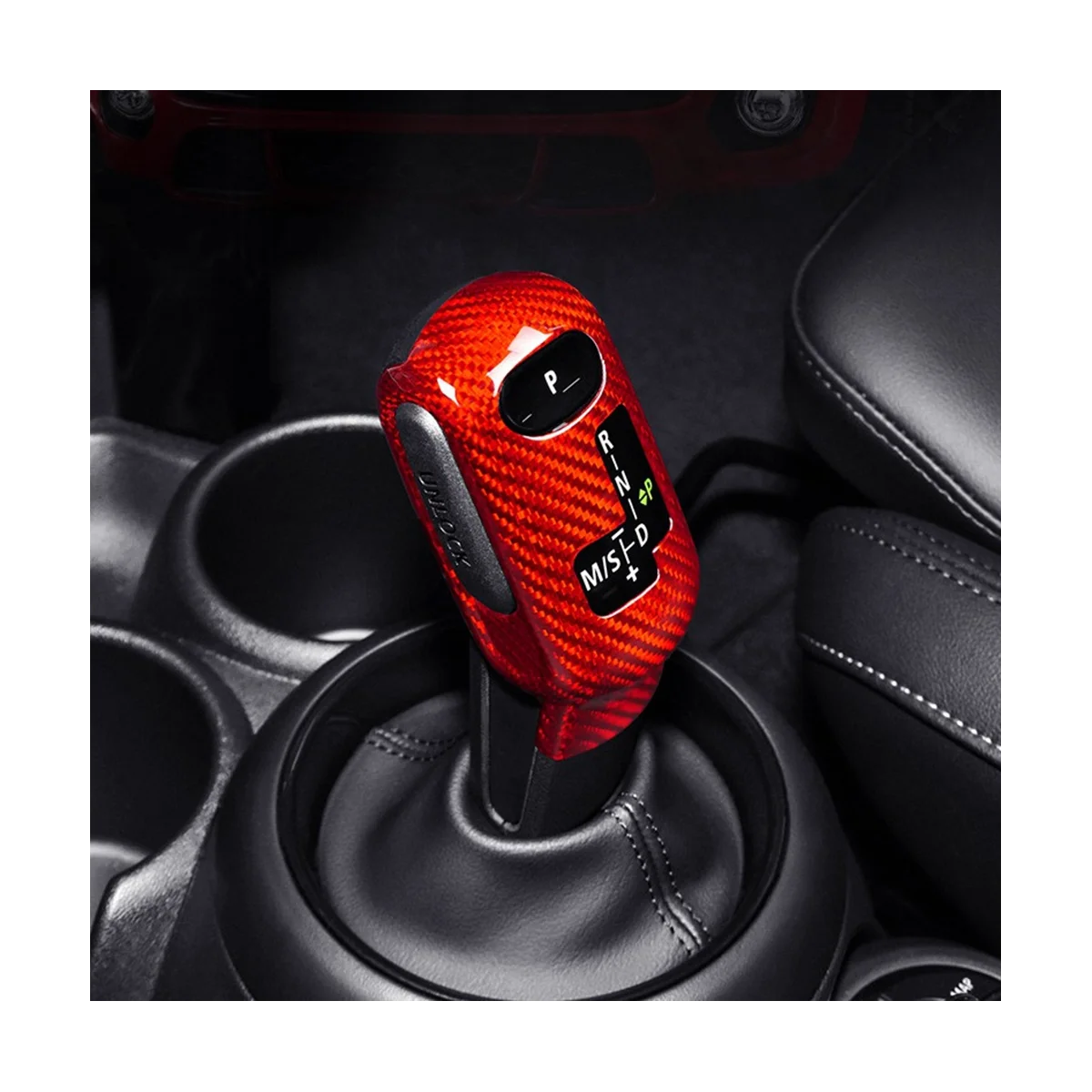 Car Gear Shift Knob Cover for Mini Cooper F54 F55 F56 F57 F60 2020-2023 Countryman Real Carbon Fiber Sticker(Black)