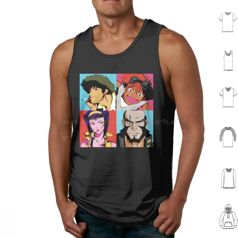 

Warhol Cowboy Tank Tops Print Cotton Anime Serie Vintage Japanese Cowboy Space Bebop 90s Warhol Pop Popart Classic Japan