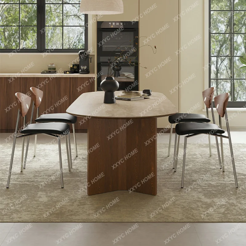 

Ретро-стол для обеда из массива дерева, простой обеденный стол Deli Feng с каменной столешницей, в старинном стиле.