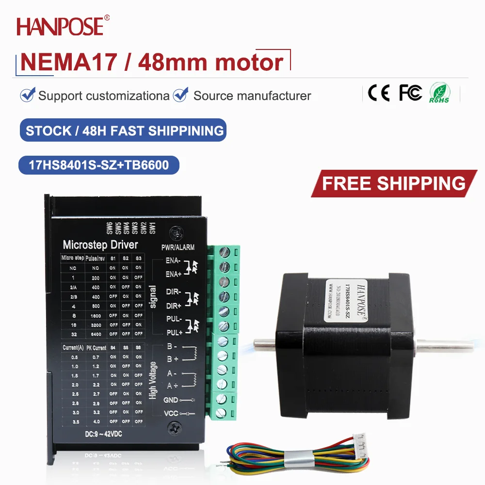 Dual axis stepper motor NEMA17 0.52N. m 1.8A model 17HS8401S-SZ+TB6600 driver for high-precision and stable operation