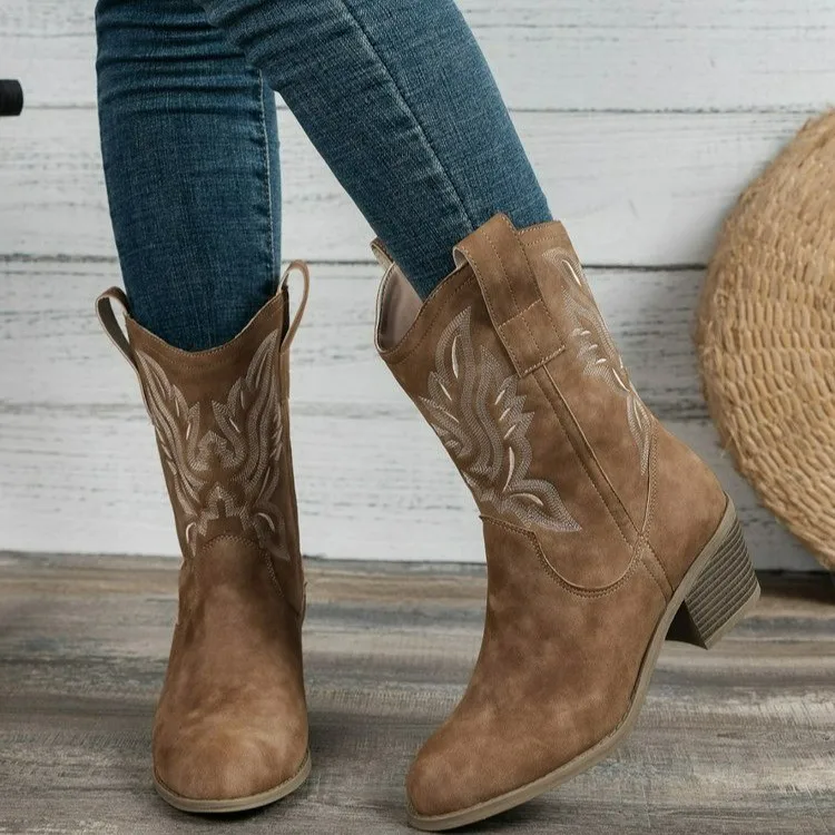 Classic Western Boots for Woman 2024 Cow Suede Pointed Toe Wedges Heel Ankle Boots Simple Comfortable Cowboy Boots Female D85