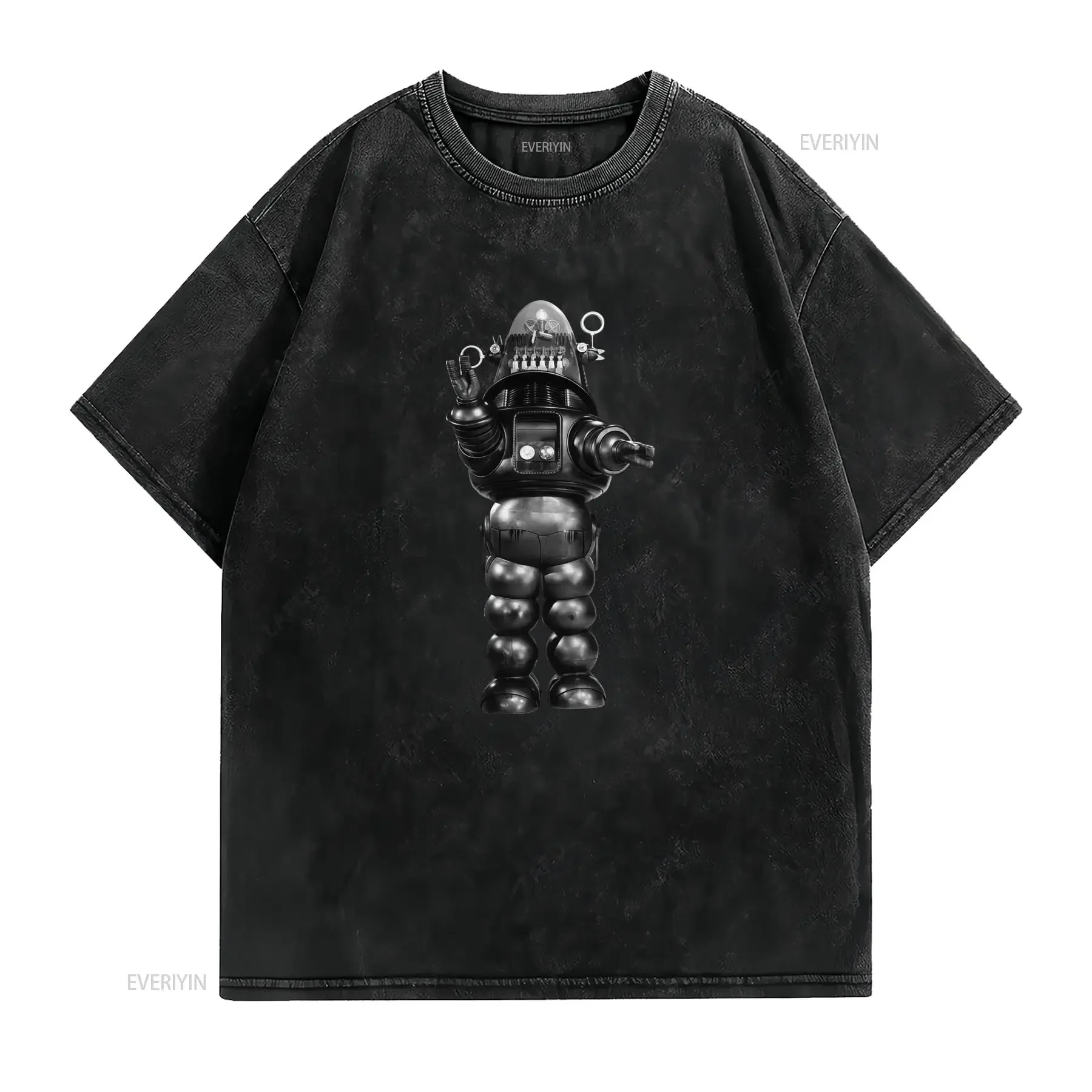 Vintage Retro Sci Fi Classic Robby Robot Print Casual T Shirt vintage Washed designer clothes Comfortable fashion Stylish Soft