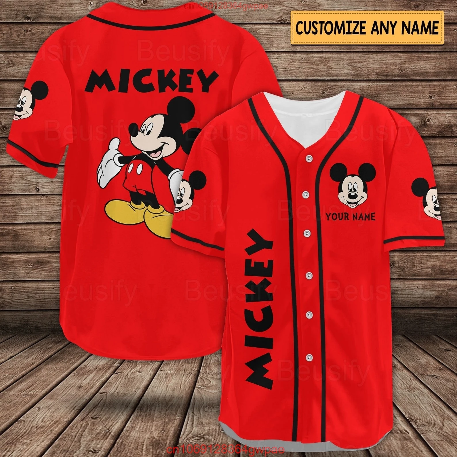 Disney Baseball Jersey Custom Name Women\'s  Mickey Baseball Jersey Fashionable Disney Short Sleeve Hawaiian Shirt Track Top