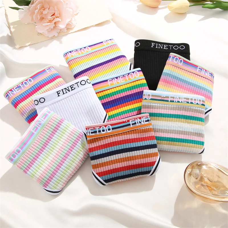 FINETOO 3Pcs/set Trendy Letter Cotton Thongs Women Panties Low-Rise G-string Underpants Colorful T-Back Underwear Ladies Bikini