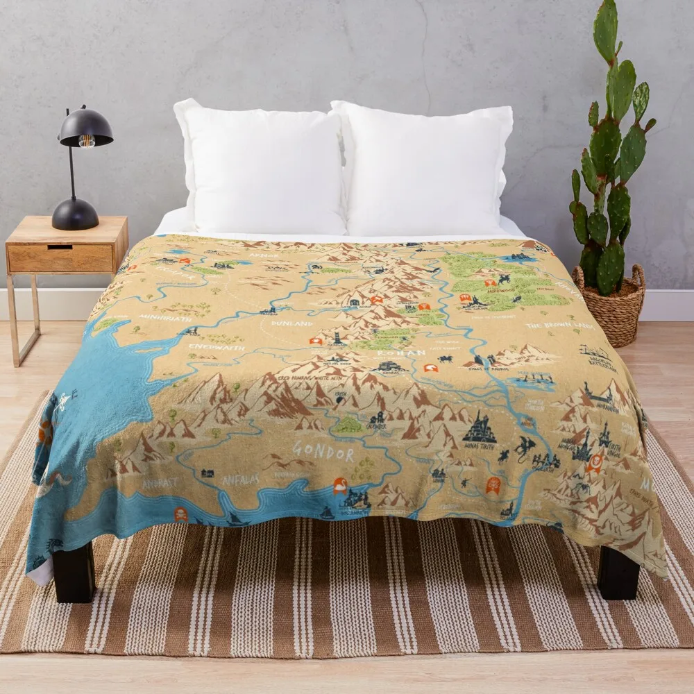 

Tolkien - Middle earth map, simple icon illustrations Throw Blanket blankets ands Camping Blankets