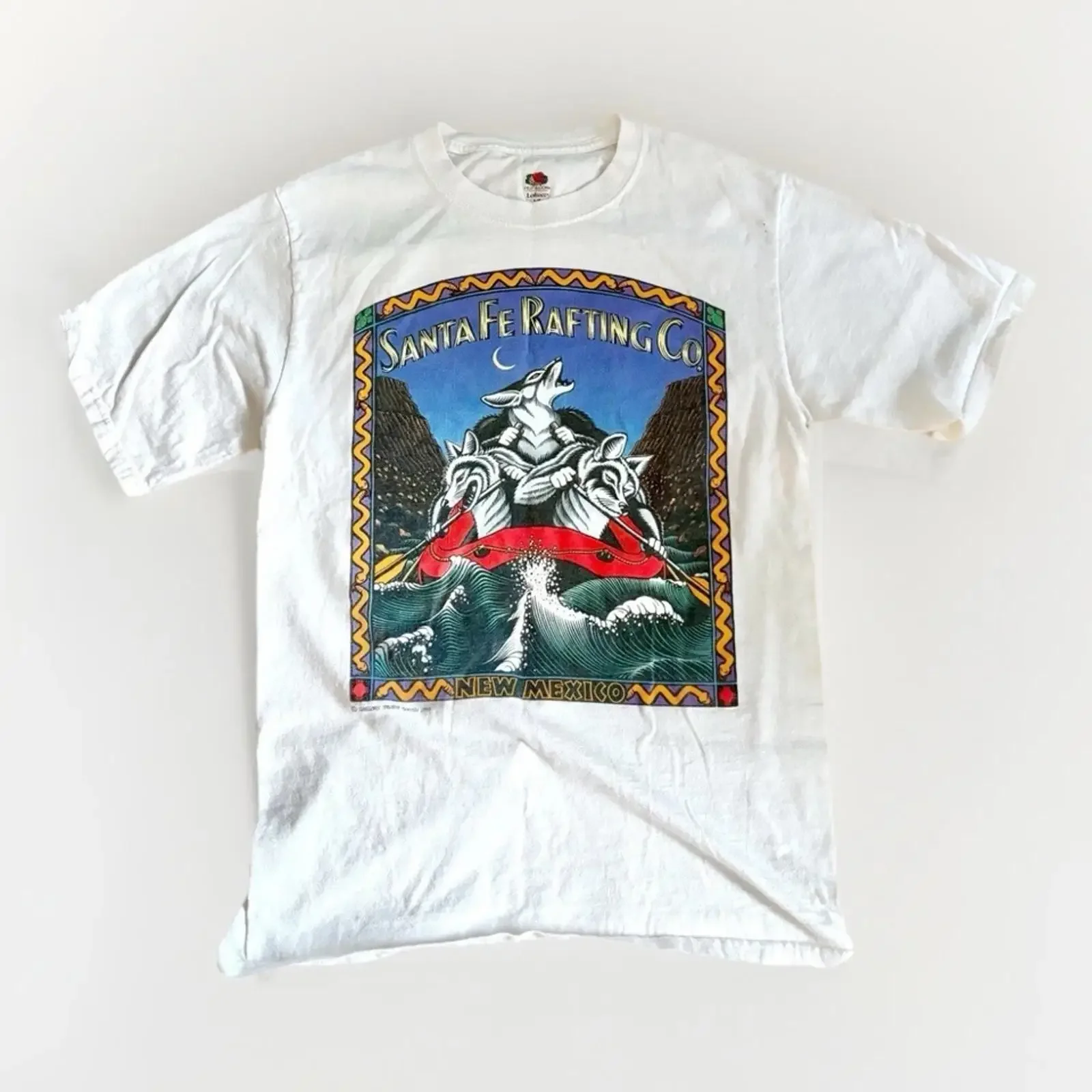 T-shirt VTG 1993 Wolf Art Sante Fe New Mexico Rafting années 90 pour adulte, petite image, 1 sur 4, vintage, délavé, doux, extensible, polyvalent