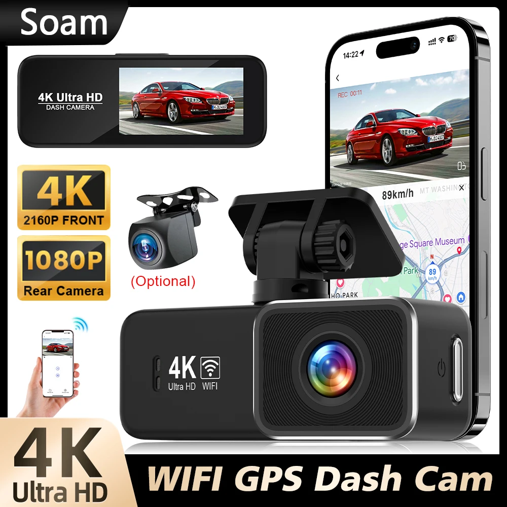 

Soam Dash Cam Front 4K WiFi Dashcam Smart App Control,WDR,Super Night Vision,Parking Mode,G-Sensor,Loop Recording,Black Box