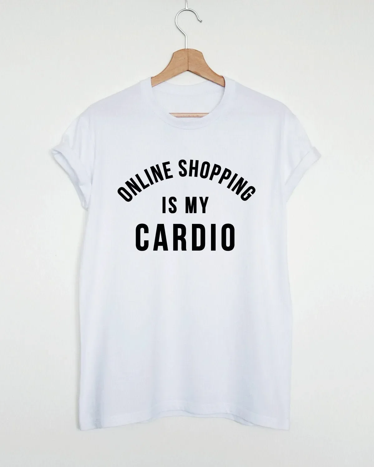 Camiseta divertida de compras en línea es mi cardio, camiseta de entrenamiento en casa, gimnasio, amante del vino, café, regalo para mamá