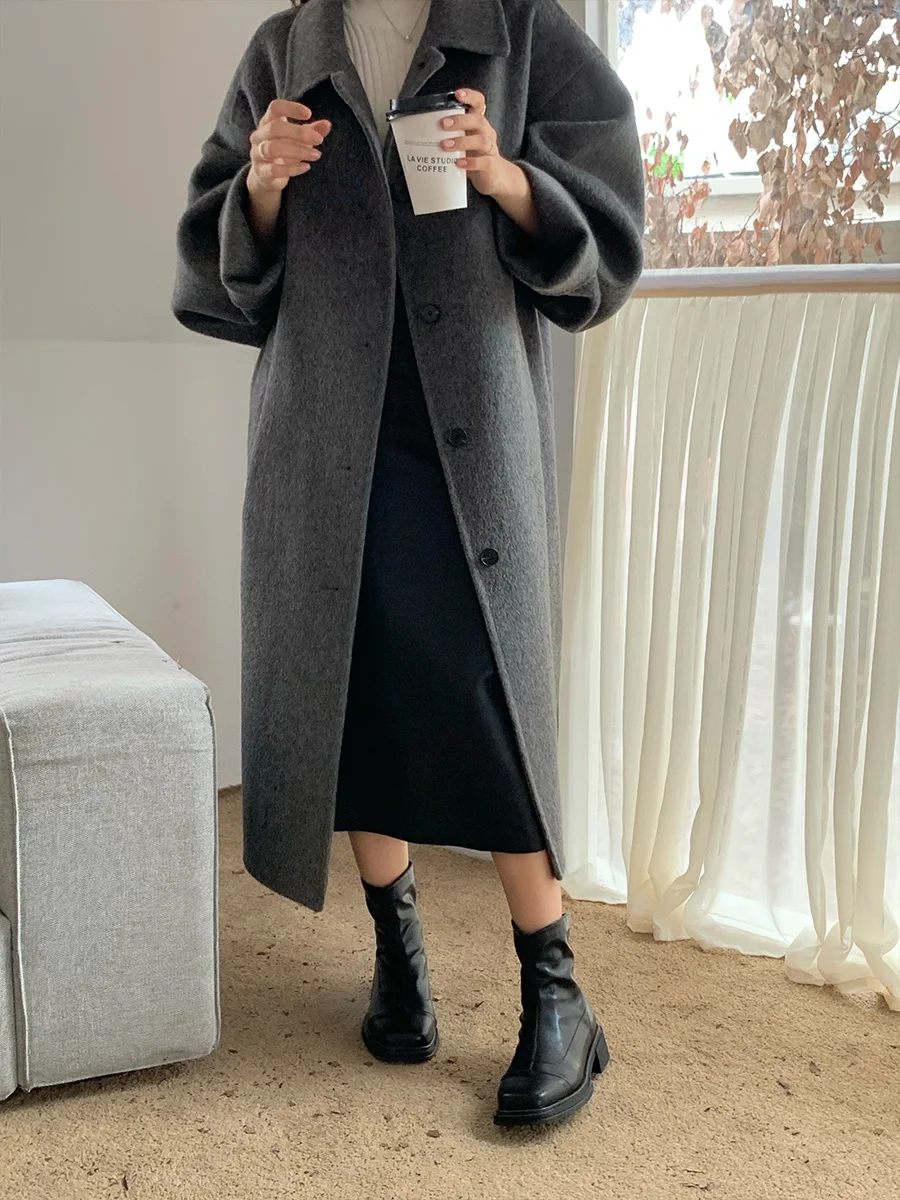 anti season winter single breasted lapel double-sided velvet coat for women's mid length style gentle wool coat