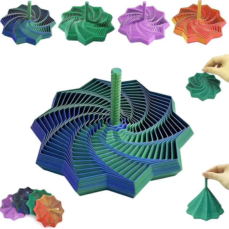 3D Printed Expanded Sensory Fidget Star, Fractal Fidget Toy with Handle, Honeycomb Whirling Spiral for Adults Birthday Gift