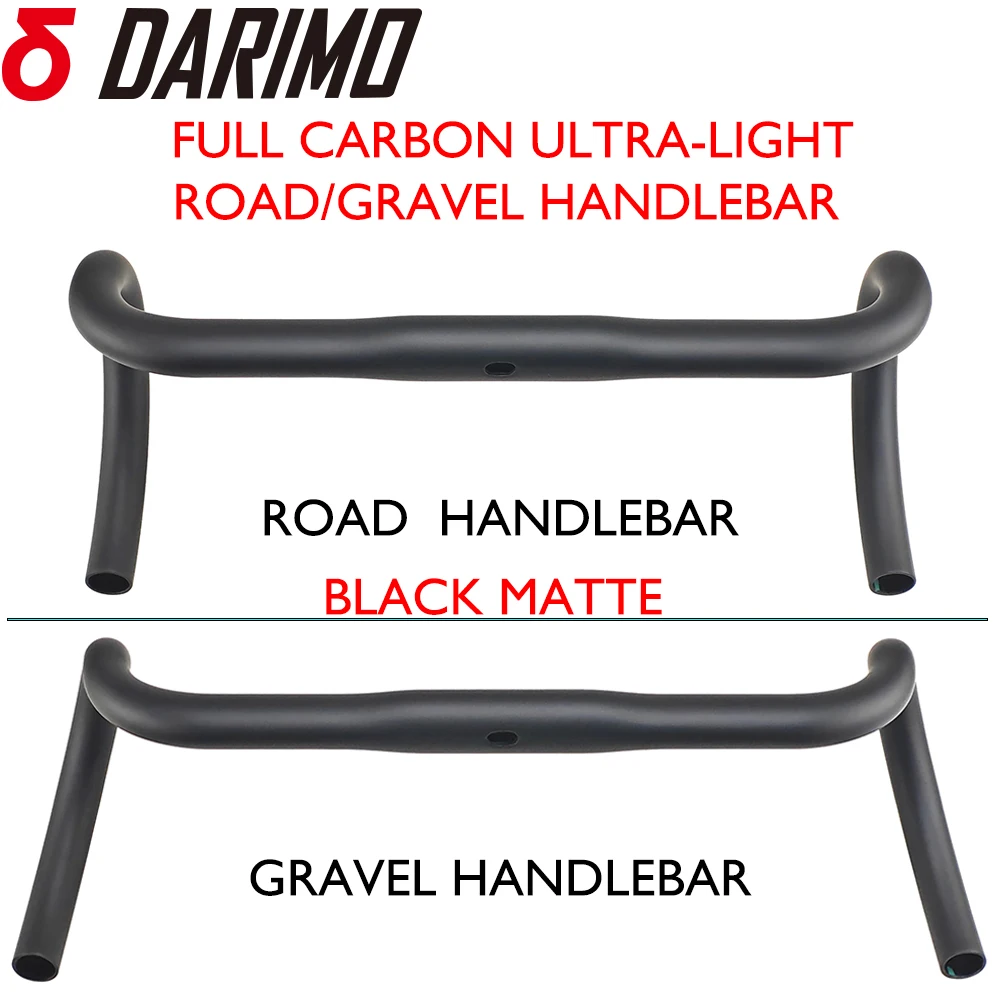 

DARIMO Road Bike Handlebar Carbon Fiber 31.8mm Internal Cables 380-520mm 77mm Reach 128mm Drop 3K for Road/Gravel/CX Cycling