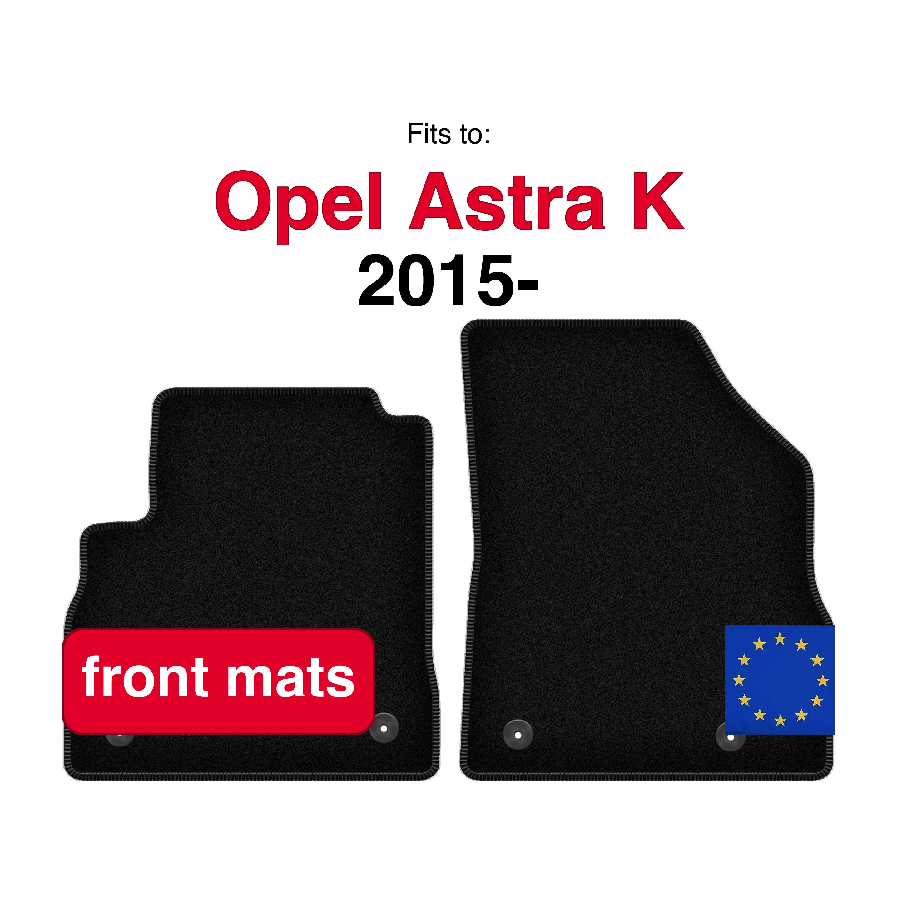 Velours vloermatten voor de voorkant voor Opel Astra K sedan, hatchback stationwagen (2015-) - Zwart (2 stuks) set vloermatten voor de voorkant van de auto