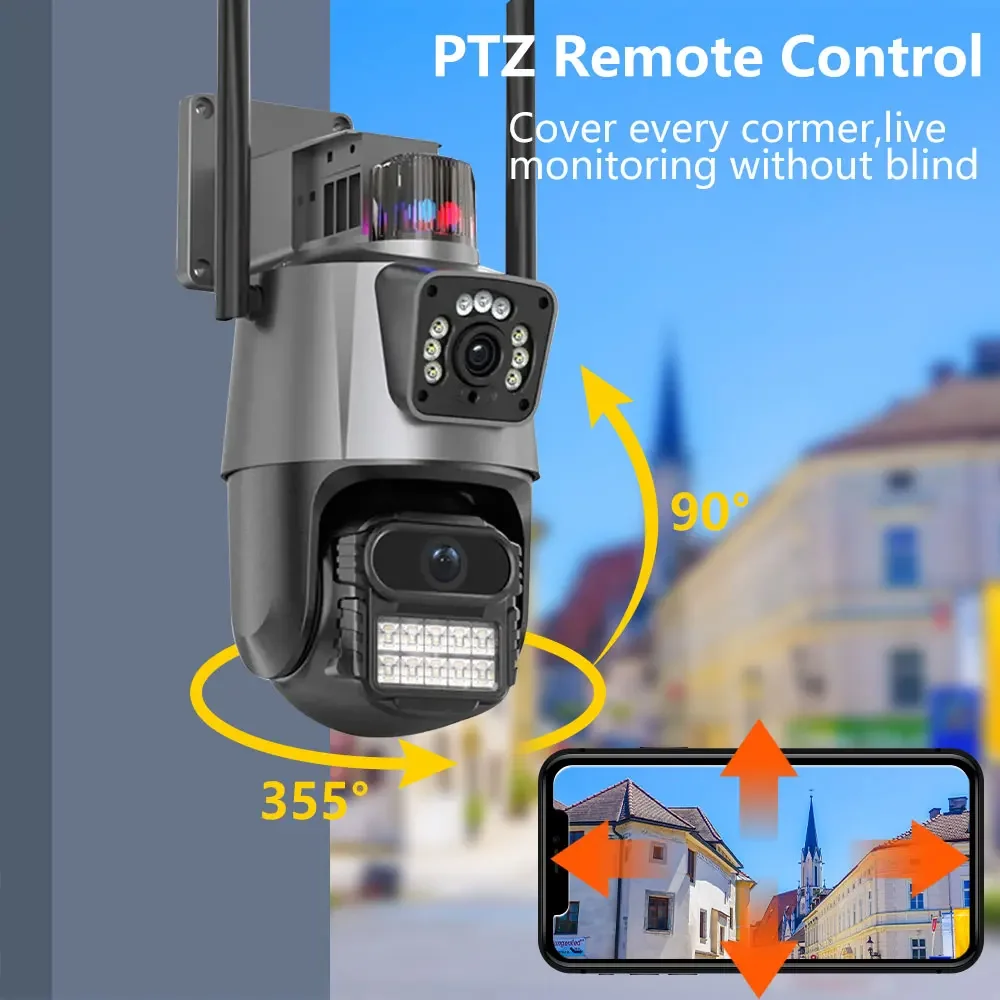 8MP Wifi Camera Dual Lens Security Protection Waterproof Security CCTV Video Surveillance Camera 2K Police Light Alarm IP Camera