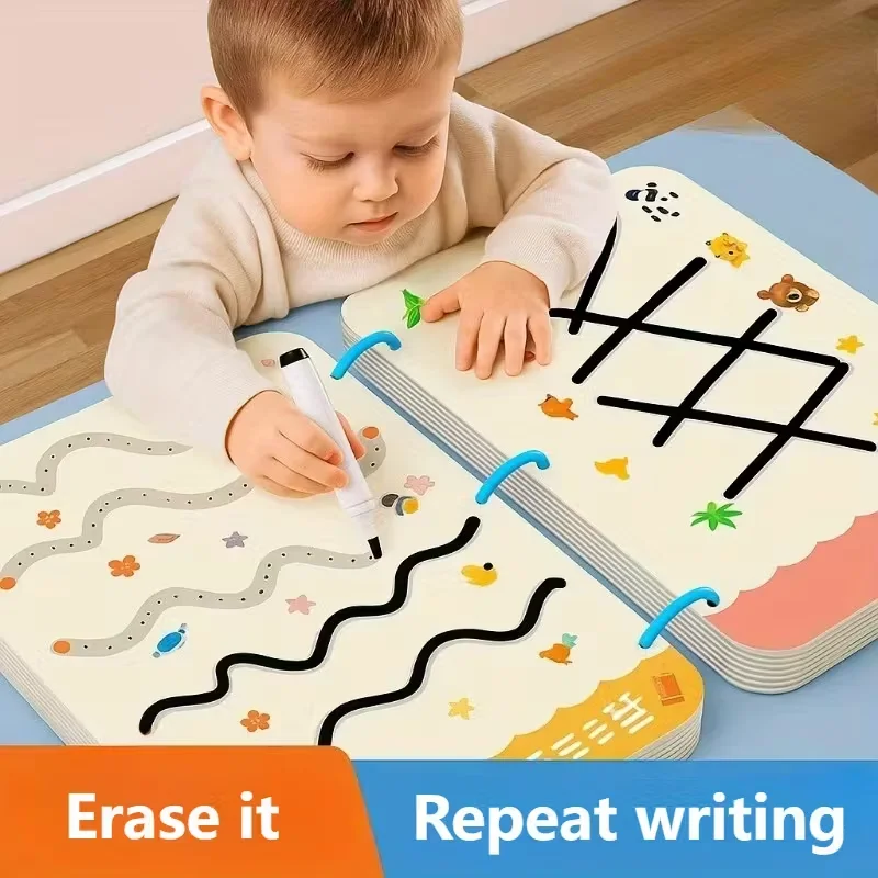 Wiederverwendbares magisches Nachzeichnungsbuch mit Stift und Radiergummi – Nachzeichnungsbuch für Zeichenübungen, Schreibfähigkeiten und Hand-Augen-Koordination