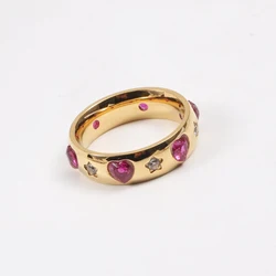 Luxury Pink Love Heart Zircon Rings Star CZ Crystal Gold Color Ring For Women Stainless Steel Wedding Band Ring