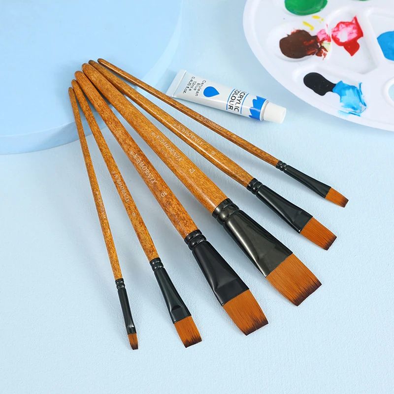 Pincel de pintura de nailon profesional, grano de madera, pinceles de pintura de acuarela de aceite acrílico Gouache, suministros de pintura