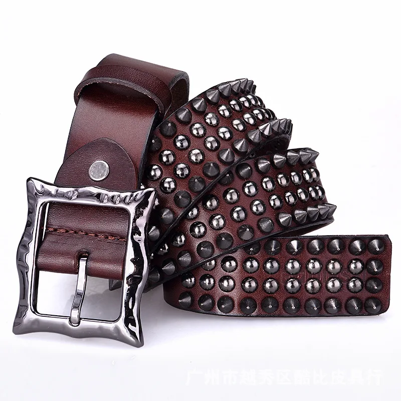 men\'s luxury fashion punk gothic rivets belt cow leather studded belts for women cowboy pin buckle strap on brand designer waist