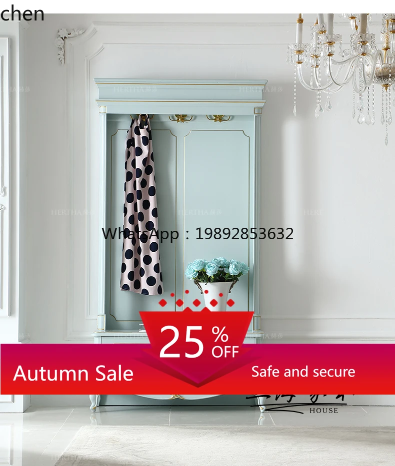 

Fresh Solid Wood Wardrobe Bedroom Coat Rack Storage Foyer Cabinet Homestay Multifunctional Hanger