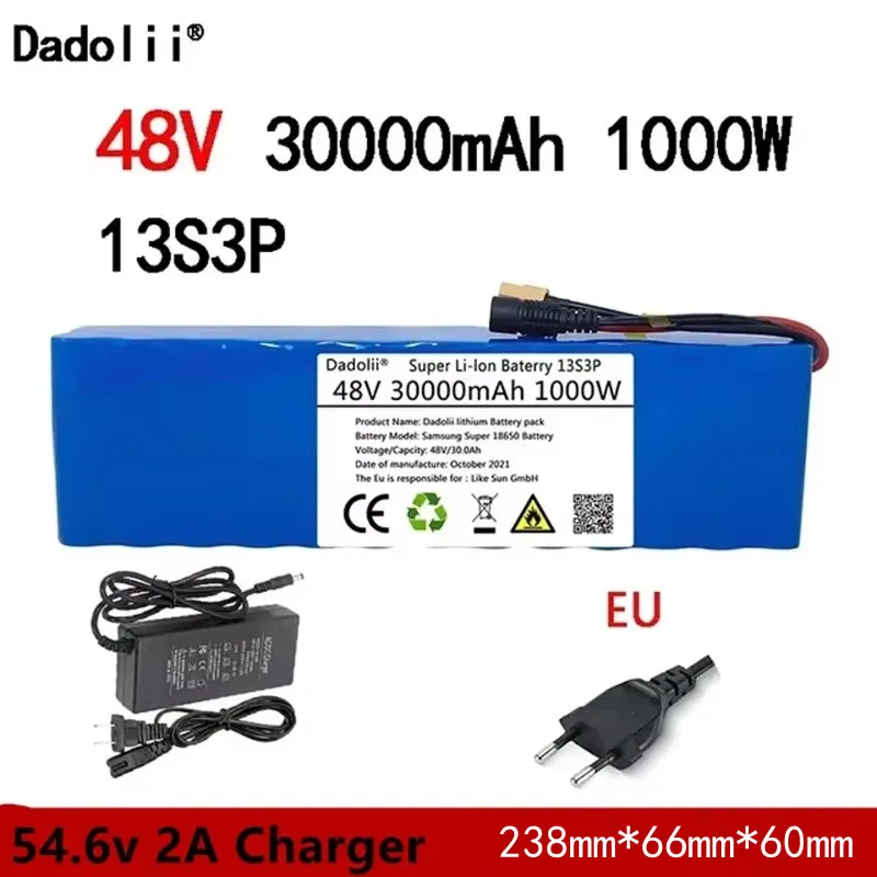 

48V Battery Pack e-bike battery 30Ah 18650 li-ion battery pack ebike Scooter Electric Bicycle 1000w With XT60 Plug+54.6v Charger