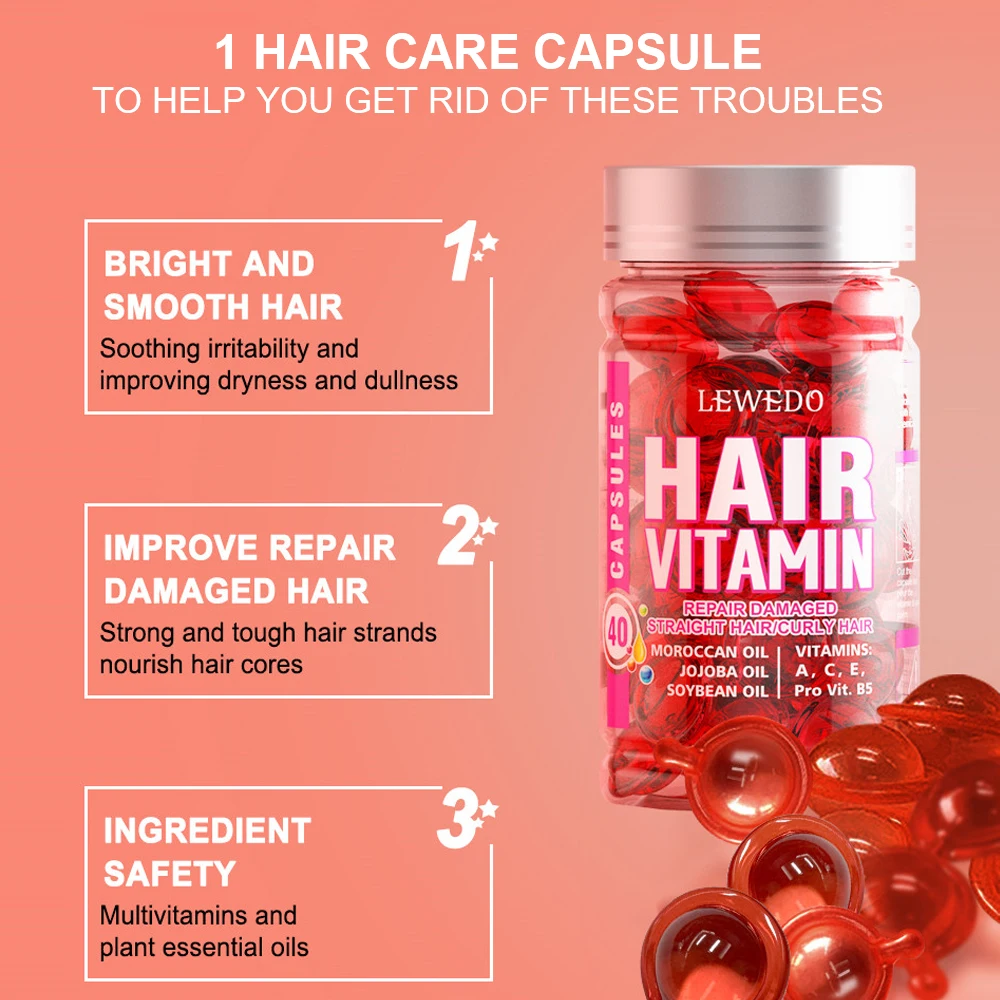 40pcs Vitamin Hair Care Essence Oil Capsules No-wash Nourish Scalp Anti-loss Anti-frizz Smooth Repair Damaged Hair Conditioner