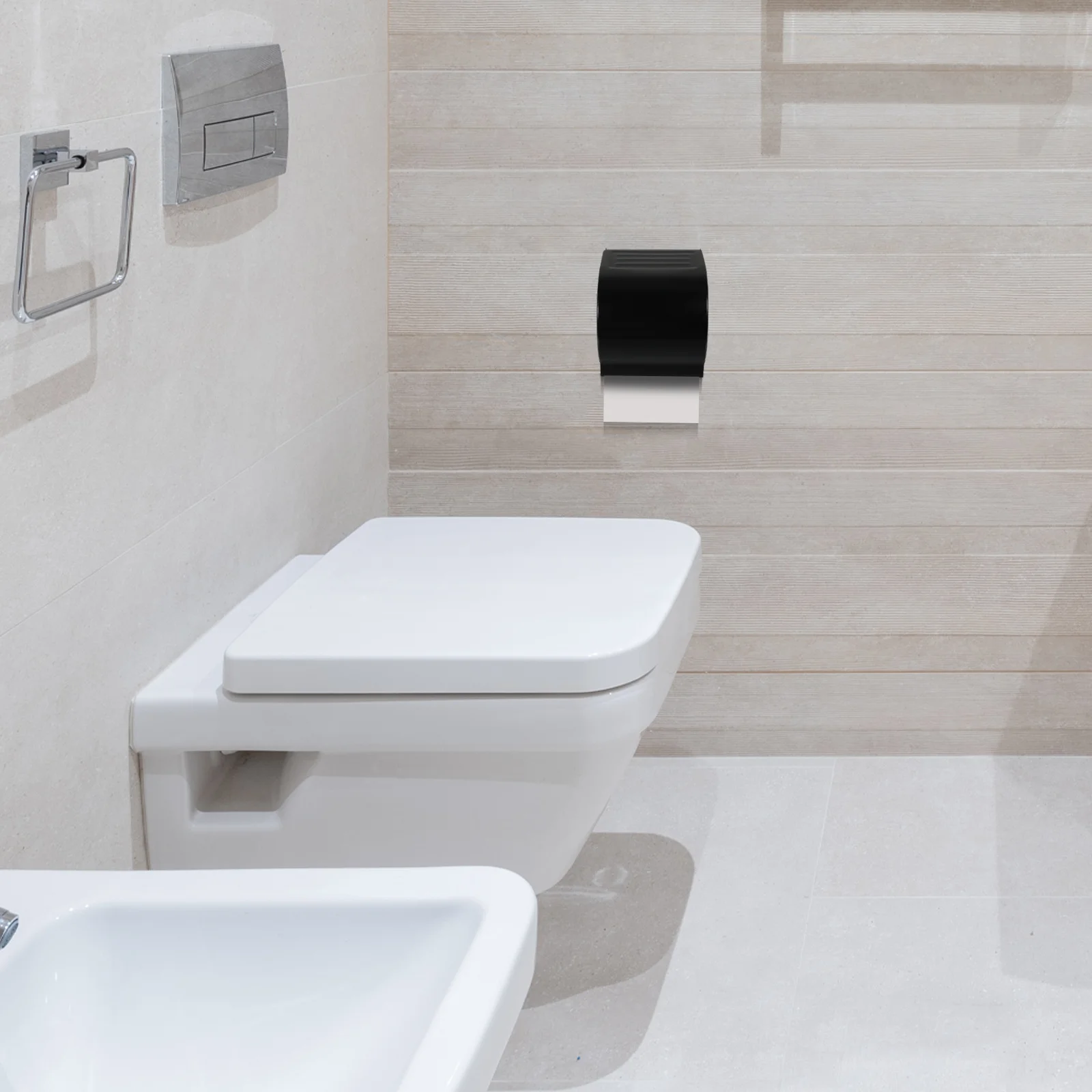 

1Pcs Stainless Steel Tissue Box Black Large Capacity Waterproof Wall-Mounted Toilet Paper Holder for Bathroom Hotel Household