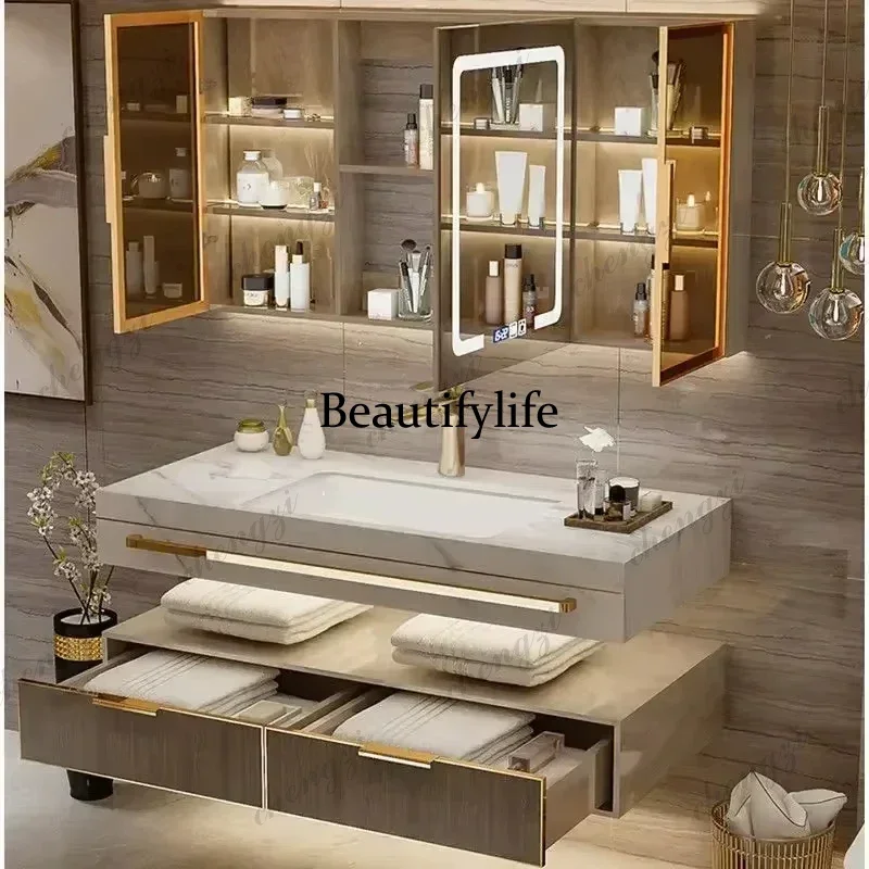 Modern Bathroom Cabinets with Seamless Ceramic Integrated Washbasin Minimalist Sink Cabinet Vanity Furniture for Bathroom b56
