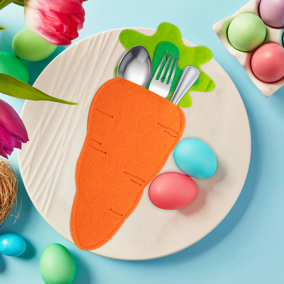 2/4pcs Easter Cutlery Holder Bags Carrot Shape Knife Fork Storage Bags Tableware Cover Happy Easter Party Home Table Decorations