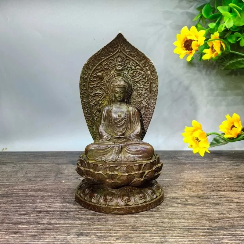 Antique Tibetan Buddhism Sakyamuni Buddha Statue Religious Sculpture Home Meditation Worship Altar