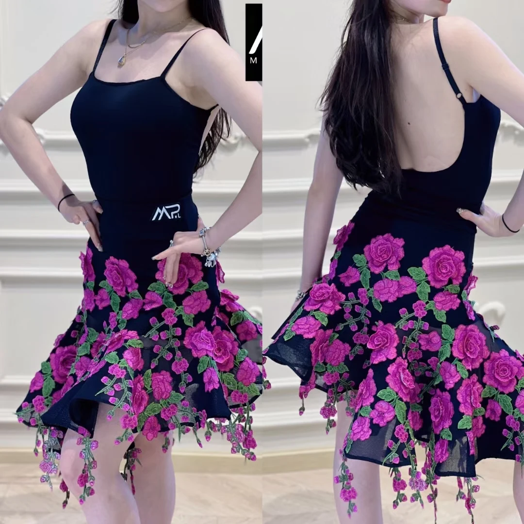 

New Latin Dance Rose Series Performance Dress Sexy Sling Practice Tops Ballroom Prom Waltz Tango Costume For Women VBH328