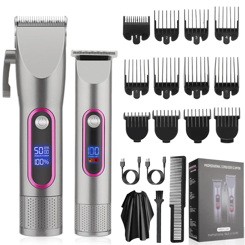 RESUXI 682 LCD Digital Display Electric Hair Clipper Set Professional Hair Trimmer Hair Cutting Machine Oil Head Carving For Men