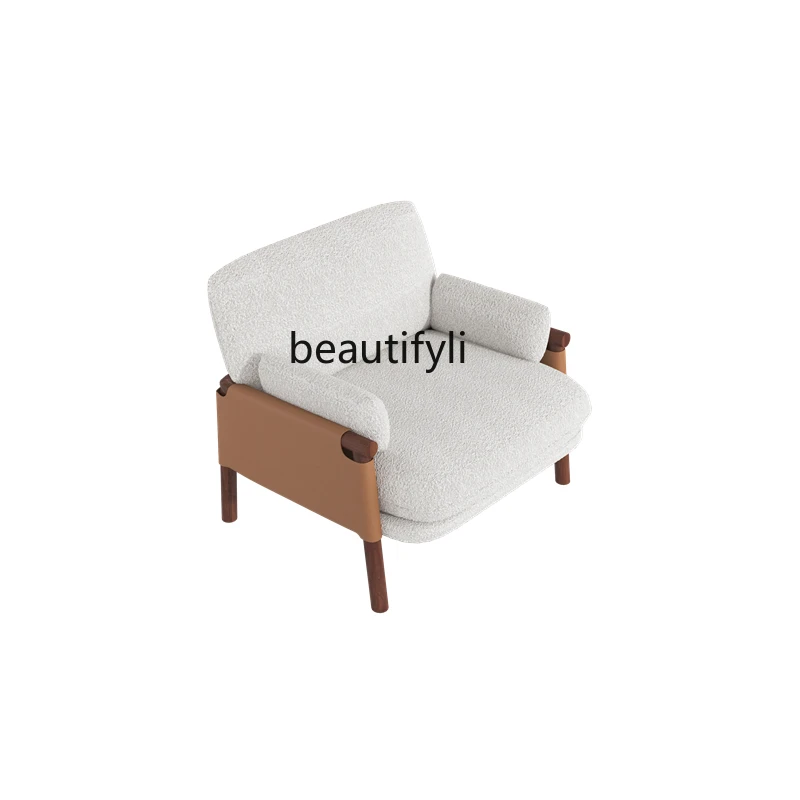 

Solid Wood Single-Seat Sofa Chair Japanese Style Lambswool Living Room Leisure Chair Designer Bedroom Lazy Bone Chair