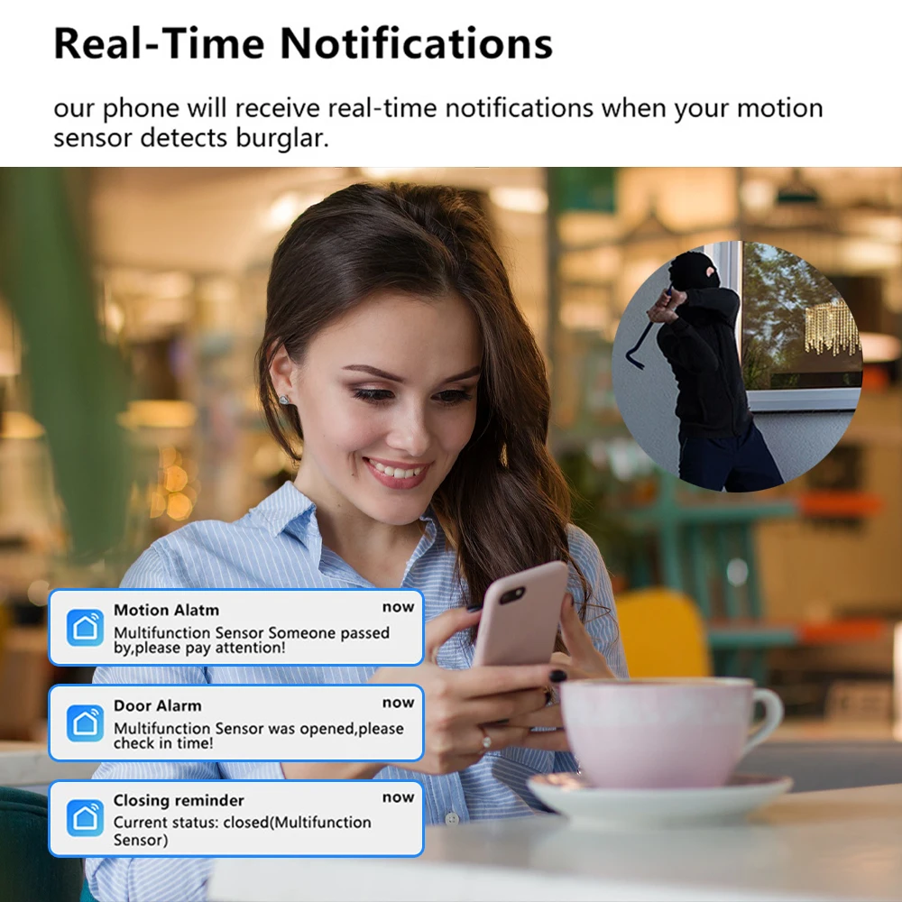 Tuya Inteligente WIFI Multifuncional Sensor PIR Sensor de Movimiento Humano Puerta Ventana Interruptor Detector 2 en 1 Smart Home Seguridad Inteligente vida