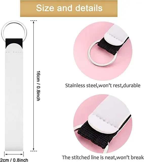 White Wristlet Keychain, DIY Blank Wrist Lanyard, Heat Press Transfer Neoprene Wristlet Keychain Holder,  DIY Crafts,40Pieces
