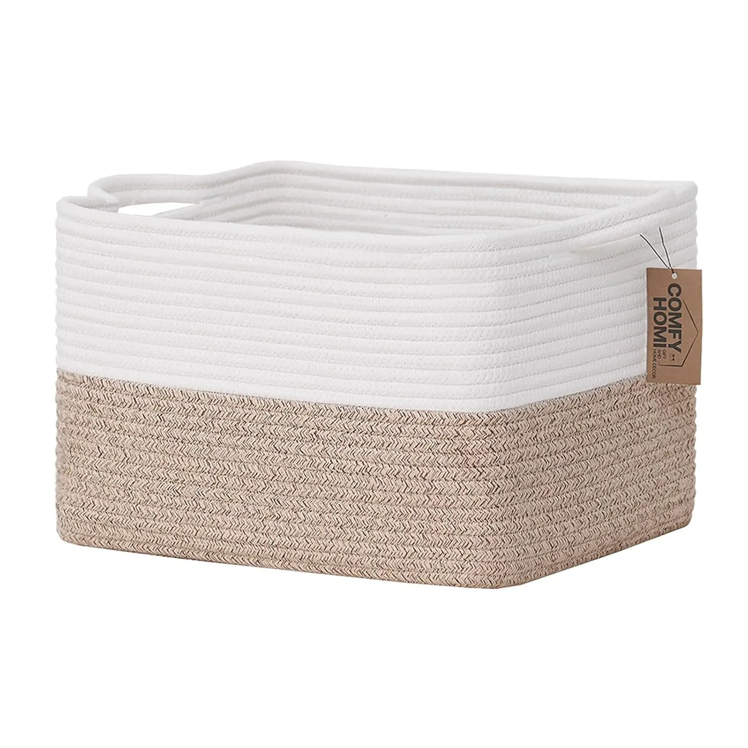 

Cotton Rope Woven Basket with Handles for Shelves, Toys, and Cloth Storage - 13.5" x 11" x 9.5" Decorative Organizer for Living
