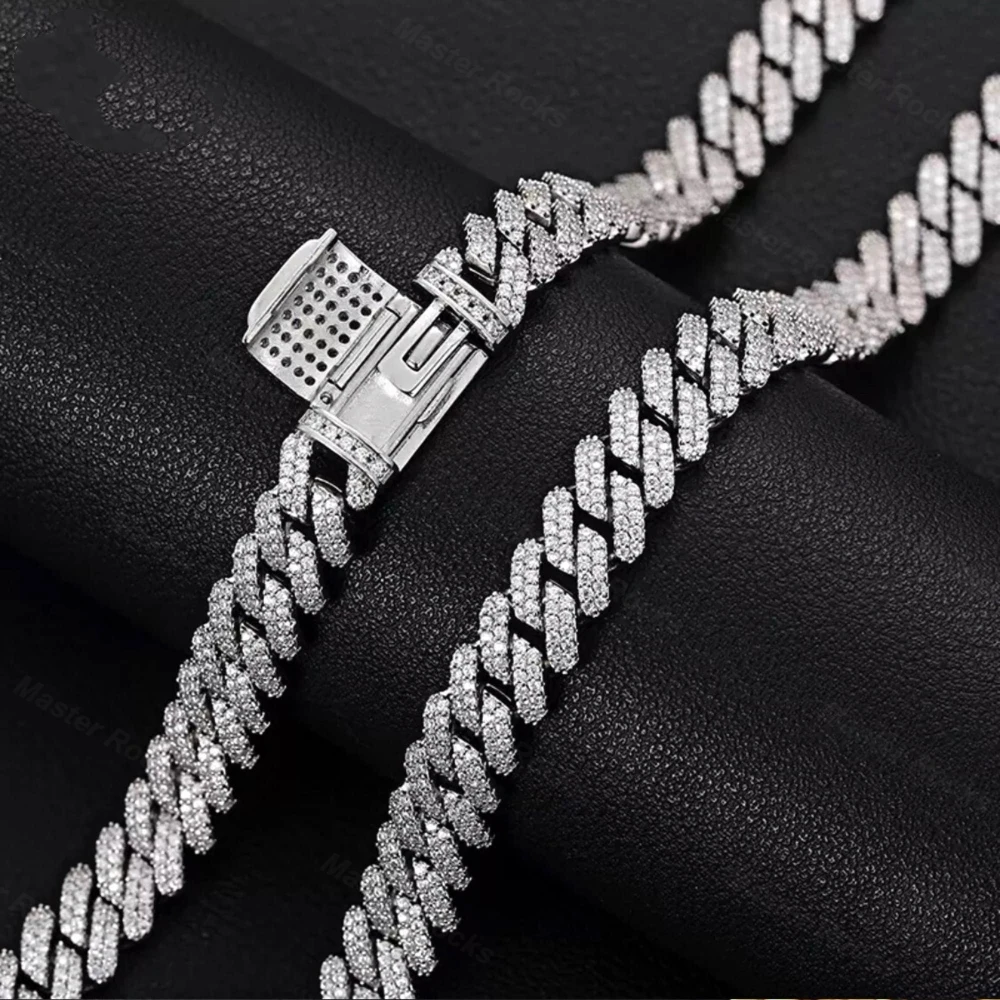 Jewelry Dope Sparkling Hiphop Cuban Link Chain 925 Sterling Silver Iced Out 9mm Moissanite Cuban Chain..