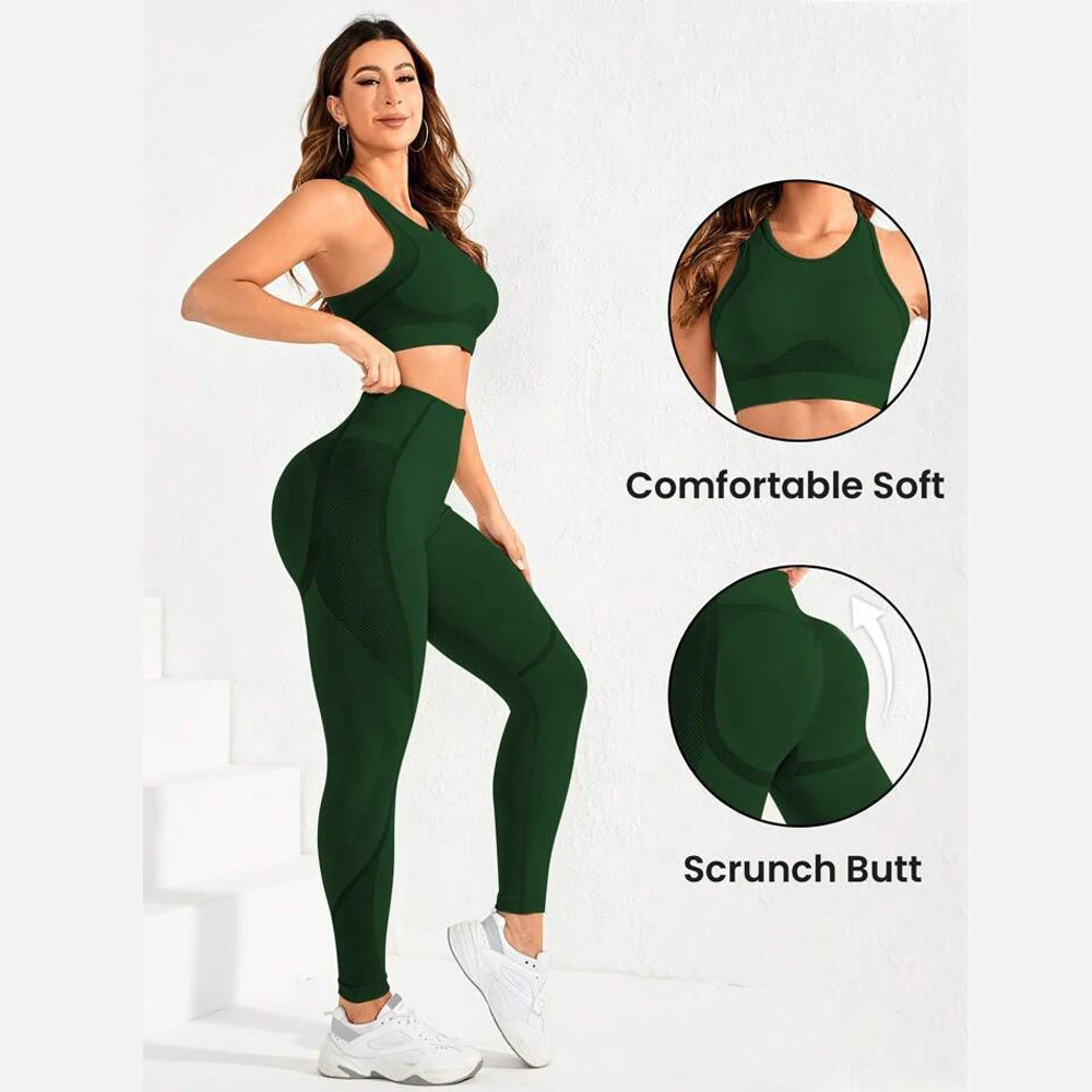 2-piece suit, women's yoga suit, beautiful back high waist trousers combination, seamless super elastic ideal gym clothing image 2