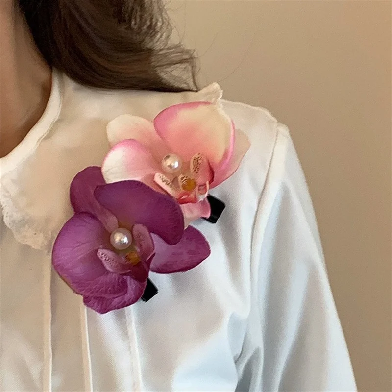 Spring Sweet Large Pearl Flower Smudged Duckbill Hair Clip 2024 New Fashion Fresh Beach Party Versatile Hair Accessories Gifts