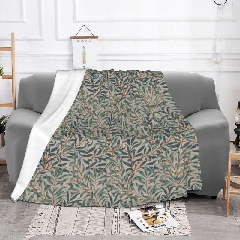 William Morris 3D Print Willow Bough Blankets Breathable Flannel Autumn Floral Textile Pattern Throw Blanket for Sofa Travel Bed