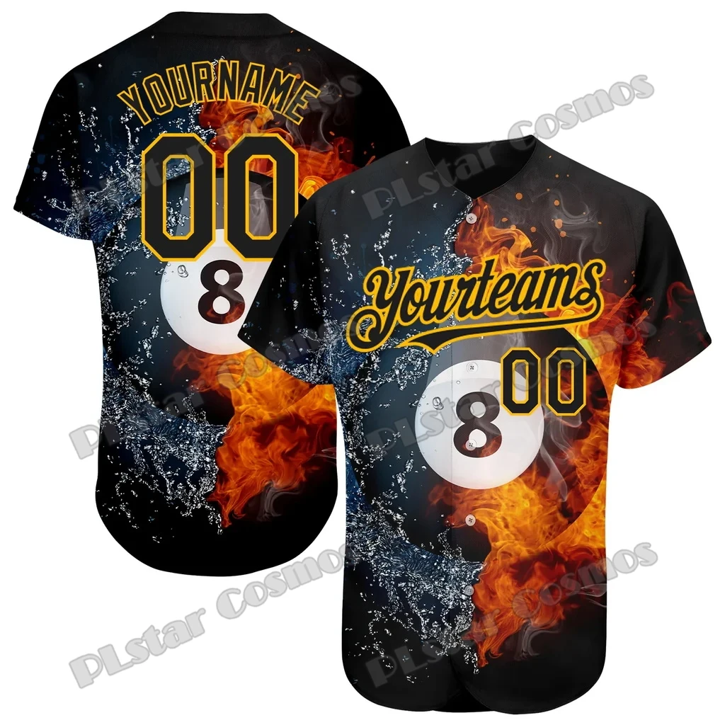 Personalized Text Billiard Fire And Water Pattern 3D Printed Men's Baseball Jersey Streetwear Unisex Baseball Shirt KS-74