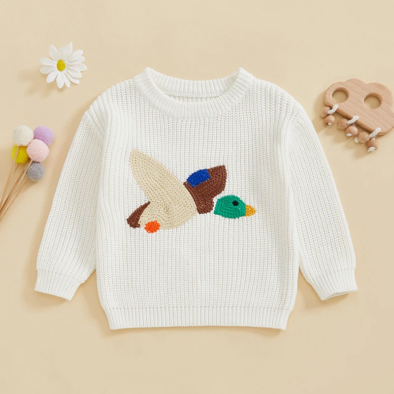 FOCUSNORM 0-3Y Infant Baby Girls Boys Sweater Outwear 5 Colors Casual Duck Embroidery Warm Knitted Long Sleeves Knitwear