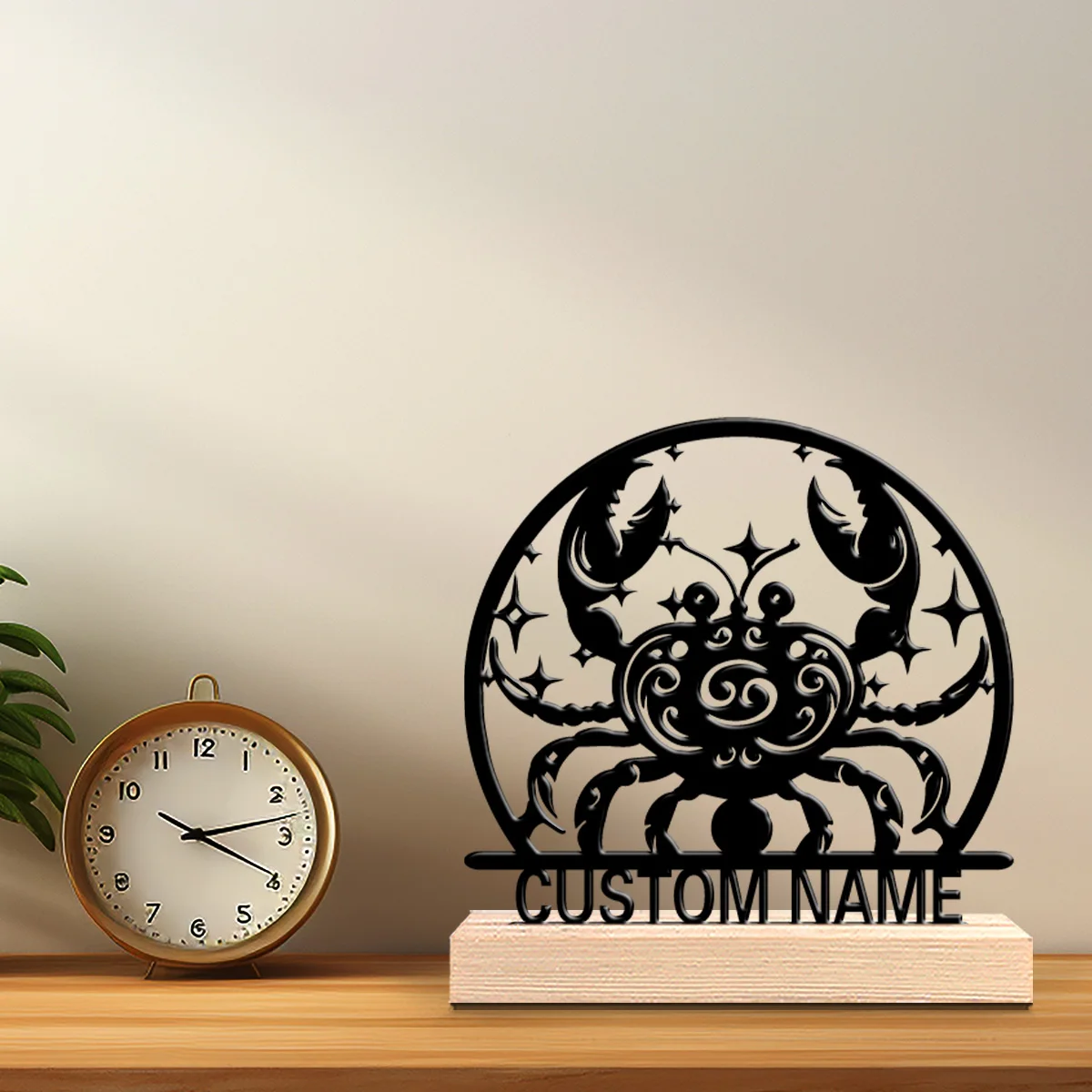 1pc Cartoon Personalized Custom crab Metal Statues Wooden Base Desk Decor for Clock Collectors Vintage Gothic Office Themes