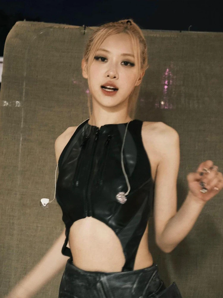 بدلة نسائية مثيرة مجوفة من Sisterlinda مصنوعة من الجلد بسحّاب صناعي بدون أكمام ورقبة دائرية بدون خصر ملابس مهرجان موسيقى منتصف الليل #4