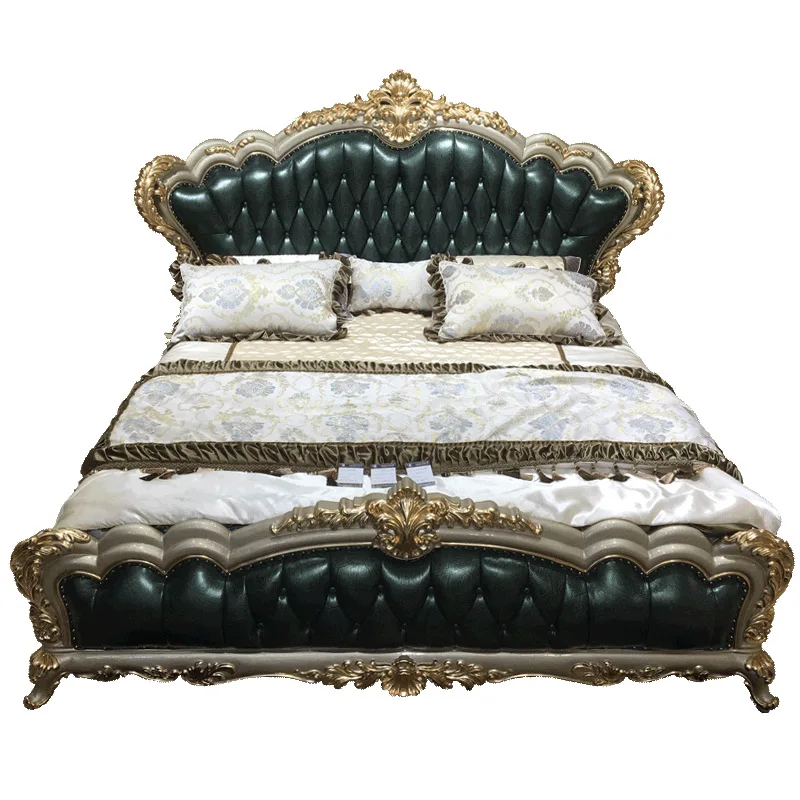 

European Solid Wood Double Bed Master Bedroom Luxury Wedding Bed 2m 2.2m High-end Leather