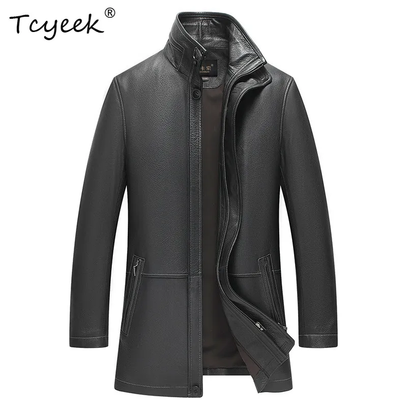 Tcyeek Top Quality Natural Deerskin Coats Man Mid-length Trench Coat for Men Autumn Winter Clothes Trendy Chaquetas Hombre 2026