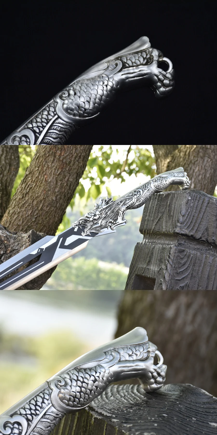 78cm stainless steel Medieval True Sword Dragon handle Battle ready Sword Warrior Sharp Tang Sword True Steel weapon katana