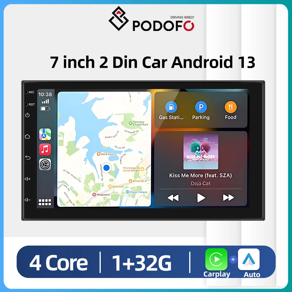 

Podofo Android Autoradio RDS Car Radio GPS Navigation Universal 7 "Stereo Wifi 2Din for Nissan Toyota Carplay