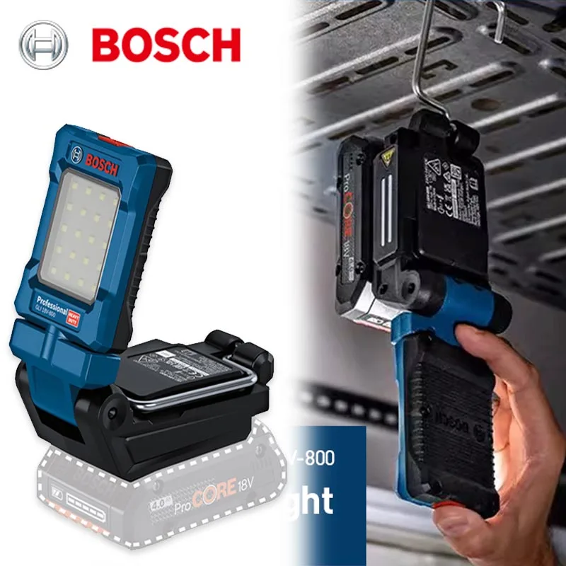 Bosch LED-Arbeitsleuchte Gli18V-800, professionelle 18 V Lithium-Ionen-Arbeitsleuchte, batteriebetrieben, tragbar, magnetischer Haken, Elektrowerkzeuge