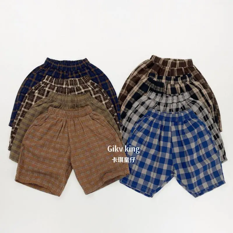 

2026 Summer New Children Plaid Shorts Cotton Baby Girls Thin Casual Shorts Kids Boys Vintage Five Point Pants Toddler Clothes