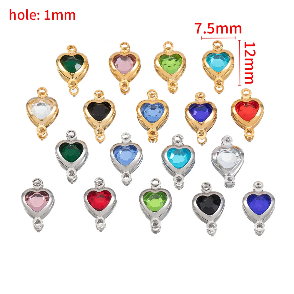 10pcs Stainless Steel Heart Pendants Base Double Hole Crystal Rhinestone Beads Charms Connector Necklaces DIY Jewelry Findings