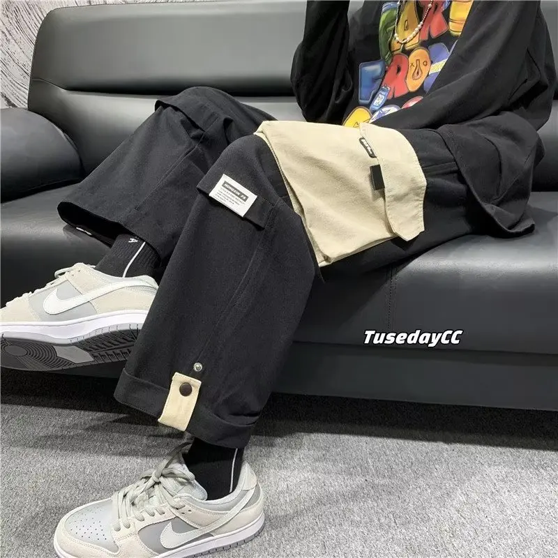 2024 Spring New Wide Leg Cargo Pants Men Korean Fashion Streetwear Baggy Joggers Pants Men Sweatpants Leisure Men Clothing Y2k